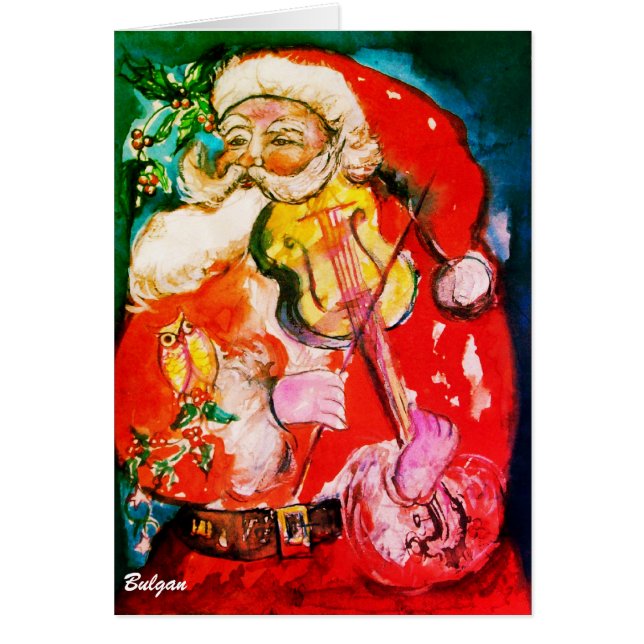 SANTA PLAYING VIOLIN Musical Christmas Greetings Cards (Front)