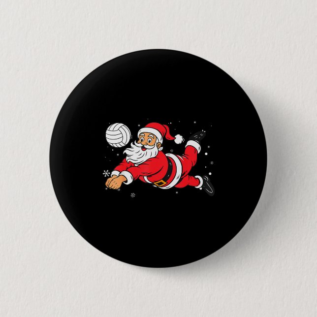 Santa Playing Volleyball Christmas Pajama Cool Srt Button (Front)