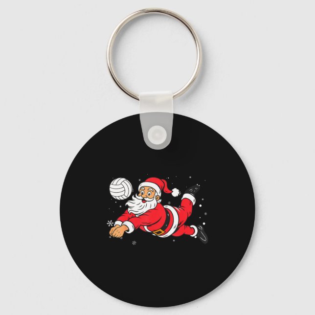Santa Playing Volleyball Christmas Pajama Cool Srt Keychain (Front)