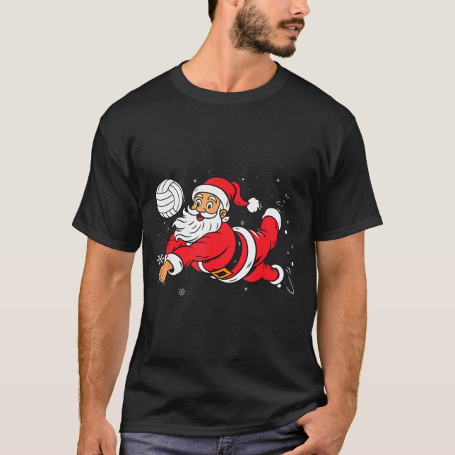 Santa Playing Volleyball Christmas Pajama Cool Srt T-Shirt (Front)
