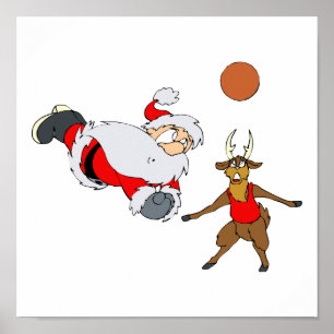 santa playing volleyball poster