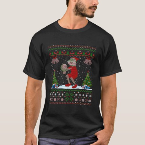 Santa Playing Volleyball Xmas Gift Ugly Volleyball T_Shirt