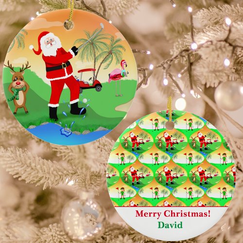 Santa Playing  Water Hazard In Florida Golf Name Ceramic Ornament
