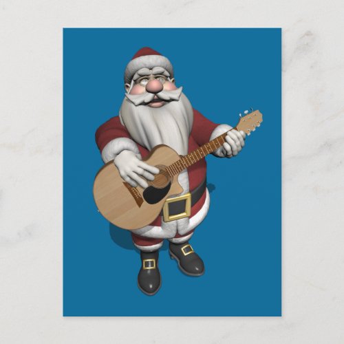 Santa Plays Accoustic Guitar Holiday Postcard