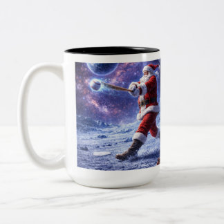 Santa Plays Baseball on Blue Moon Two-Tone Coffee Mug
