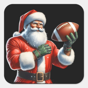 Santa Plays Football Square Sticker