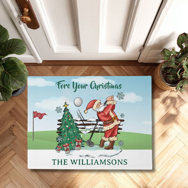 SANTA PLAYS GOLF FORE YOUR CHRISTMAS  DOORMAT (Creator Uploaded)