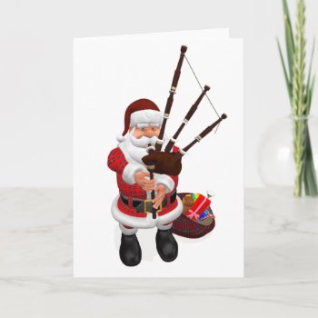 Santa Plays Scottish Highland Bagpipes Holiday Card by Emangl3D at Zazzle