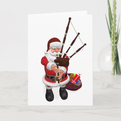 Santa Plays Scottish Highland Bagpipes Holiday Card