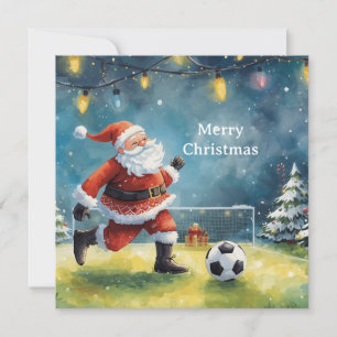 Santa plays Soccer Christmas Holiday Card