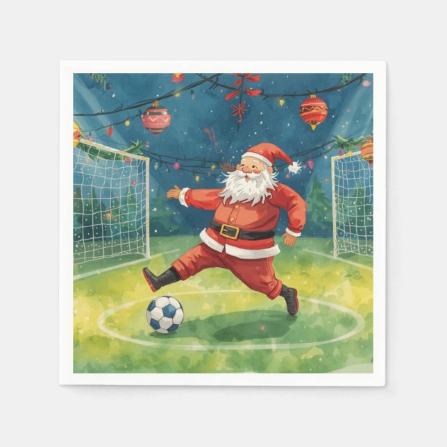 Santa plays Soccer Christmas Holiday  Napkins (Front)