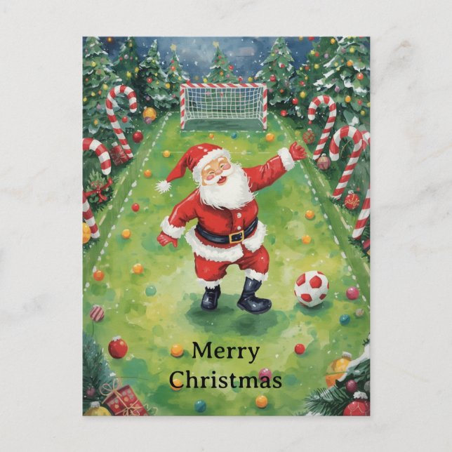 Santa plays Soccer Christmas Holiday  Postcard (Front)