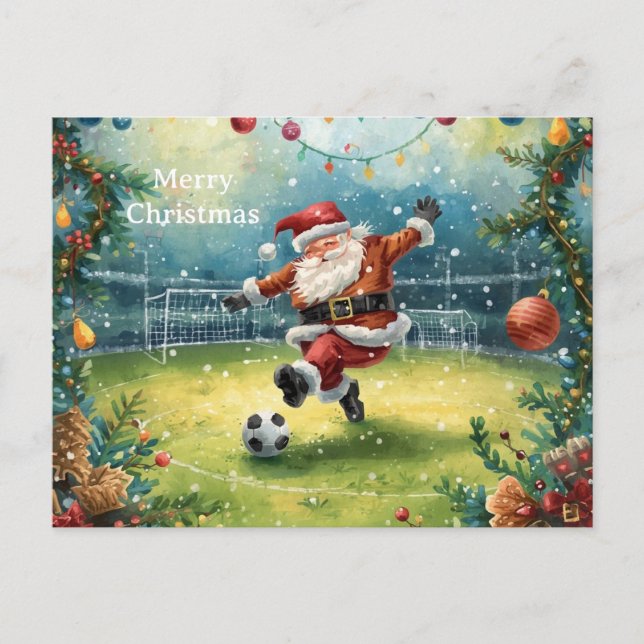 Santa plays Soccer Christmas Holiday  Postcard (Front)