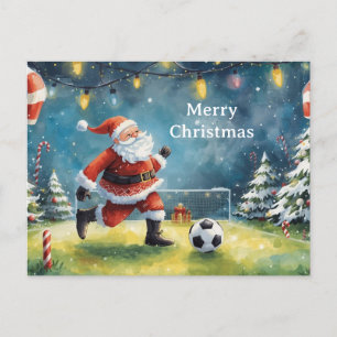 Santa plays Soccer Christmas Holiday Postcard