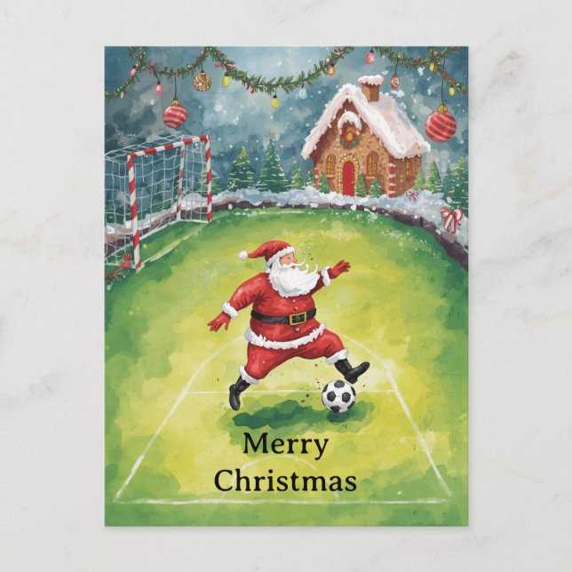 Santa plays Soccer Christmas Holiday  Postcard (Front)