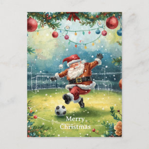 Santa plays Soccer Christmas Holiday Postcard
