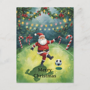 Santa plays Soccer Christmas Holiday Postcard