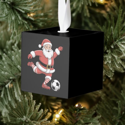 Santa Plays Soccer Christmas Sports Cube Ornament