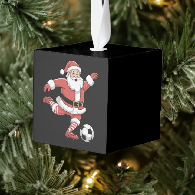 Santa Plays Soccer Christmas Sports Cube Ornament (Tree)