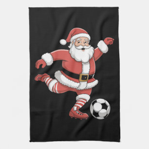 Santa Plays Soccer Christmas Sports Kitchen Towel
