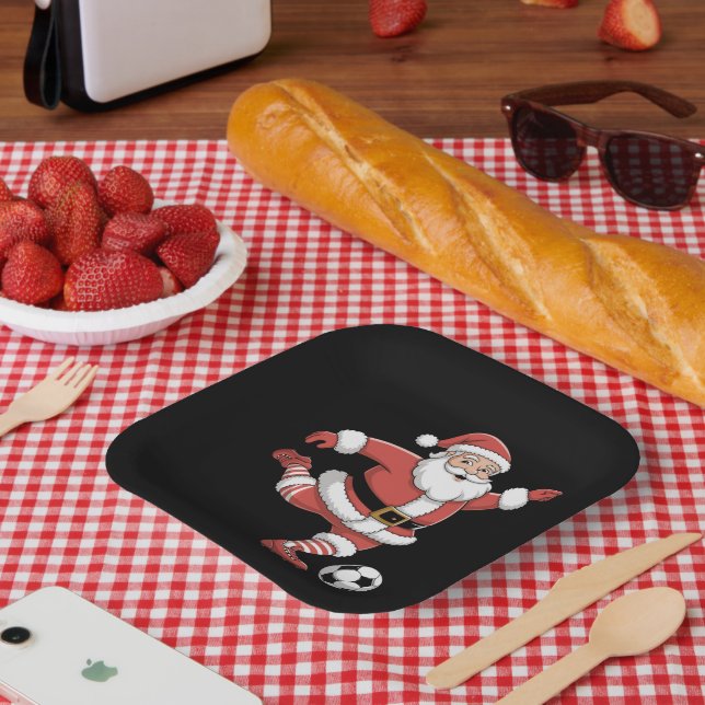 Santa Plays Soccer Christmas Sports Paper Plates (Picnic)
