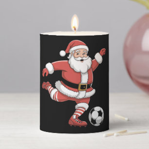 Santa Plays Soccer Christmas Sports Pillar Candle