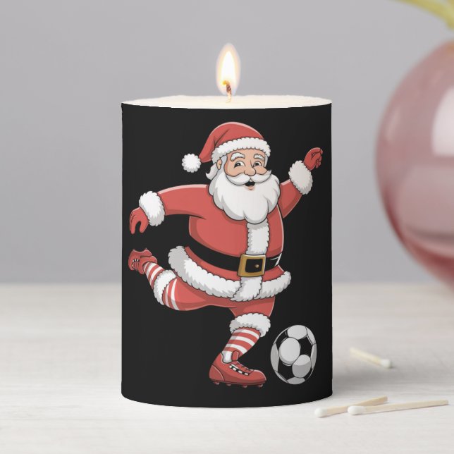Santa Plays Soccer Christmas Sports Pillar Candle (In Situ)
