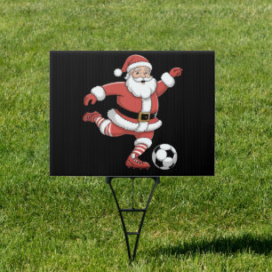Santa Plays Soccer Christmas Sports Sign