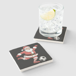 Santa Plays Soccer Christmas Sports Stone Coaster