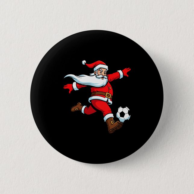 Santa Plays Soccer Christmas Srts Women Men Kids L Button (Front)