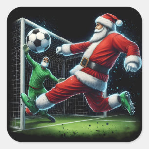 Santa Plays Soccer in Winter Cheer Square Sticker