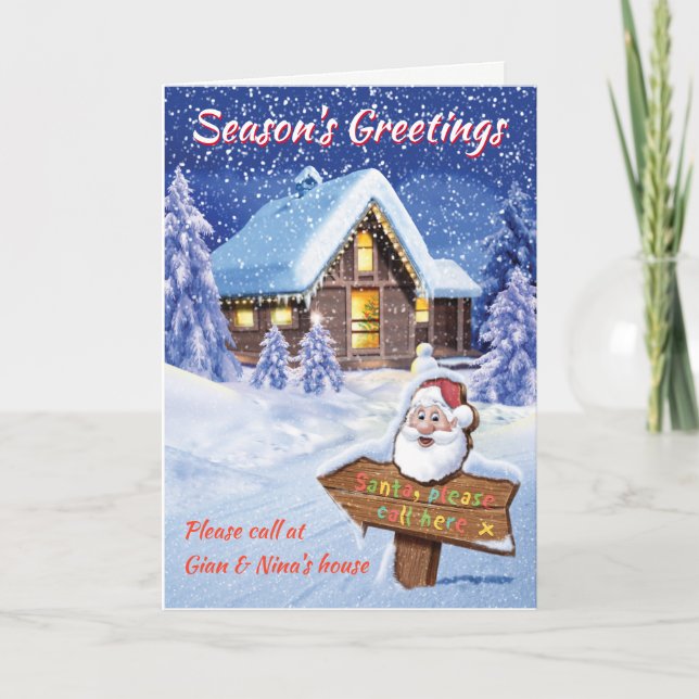 "Santa please call here" custom Christmas card (Front)