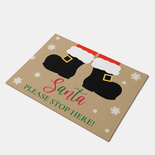 Santa Please Stop Here Christmas Cute Festive Doormat (Angled)