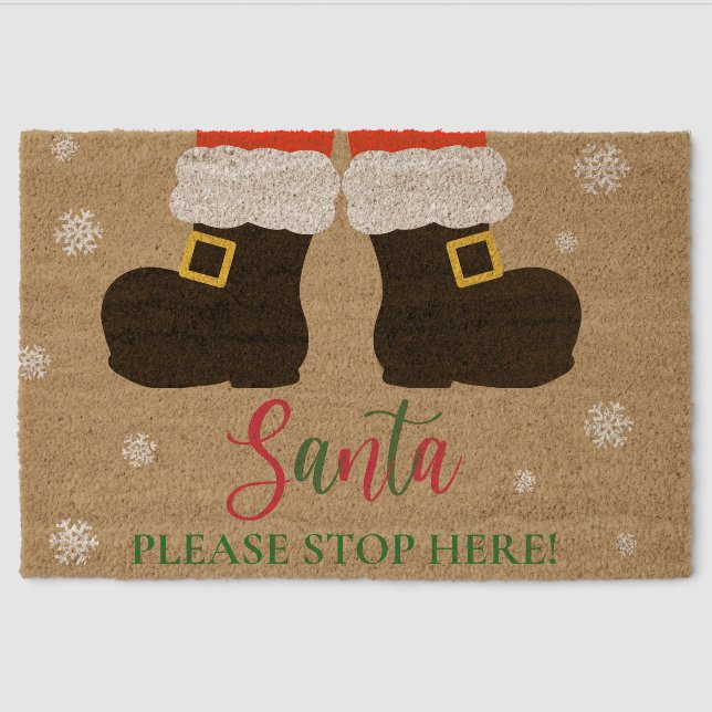 Santa Please Stop Here Christmas Cute Festive Fiber Doormat (Front)
