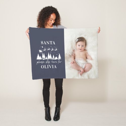 Santa please stop here Christmas traditional photo Fleece Blanket