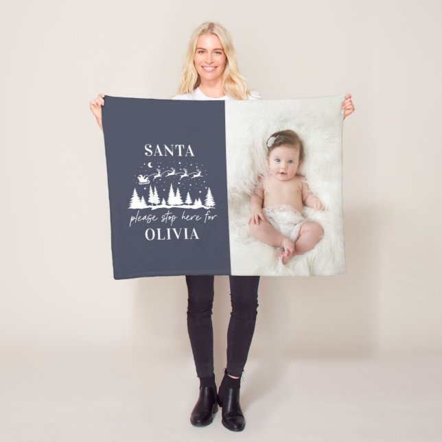 Santa please stop here Christmas traditional photo Fleece Blanket (In Situ)