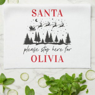 Santa please stop here for Christmas traditional C Kitchen Towel