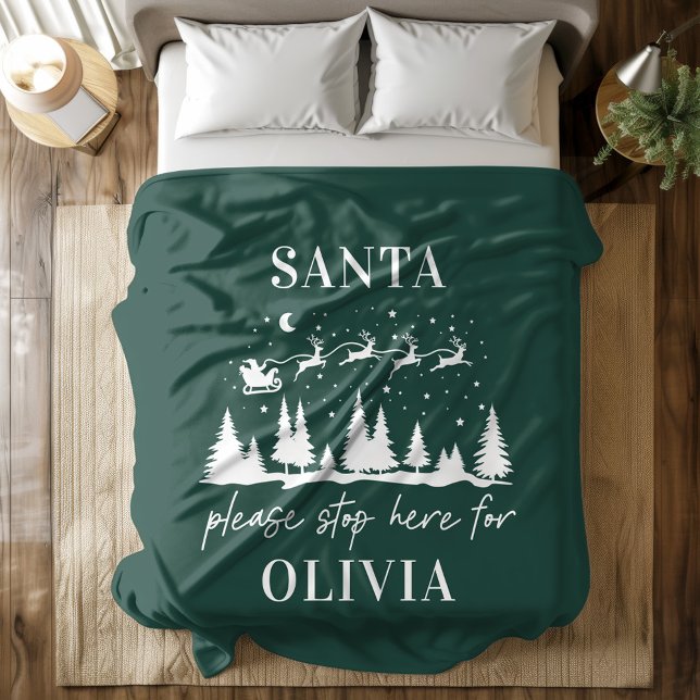 Santa please stop here for Christmas traditional Fleece Blanket (Creator Uploaded)