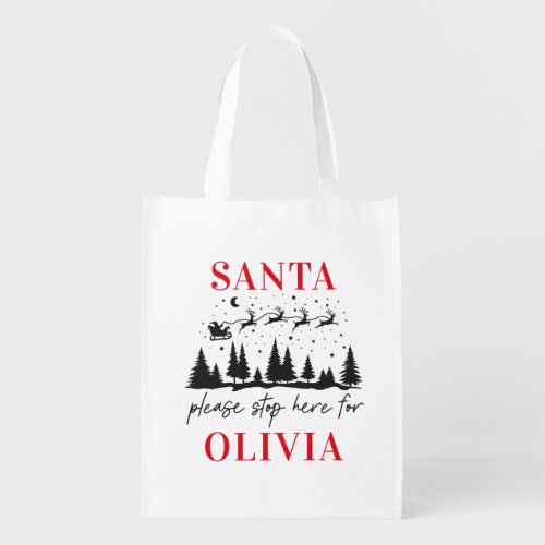 Santa please stop here for Christmas traditional G Grocery Bag