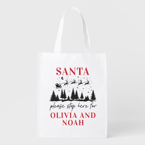 Santa please stop here for Christmas traditional Grocery Bag