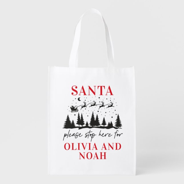 Santa please stop here for Christmas traditional Grocery Bag (Front)