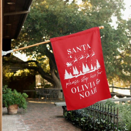Santa please stop here for Christmas traditional House Flag