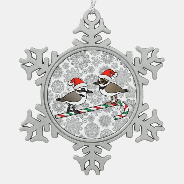 Santa Plovers Snowflake Pewter Christmas Ornament (Front)