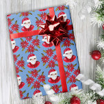 Santa Poinsettia Traditional Blue Red Christmas Wrapping Paper<br><div class="desc">This fun and festive design features a hand drawn Santa Claus and poinsettia in classic red and blue for that cozy,  traditional holiday feeling with a hint of whimsy. Original art by Malissa Melrose.</div>