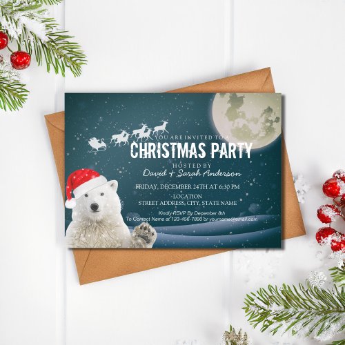 Santa Polar Bear  Beary Christmas Santa Sleigh Invitation