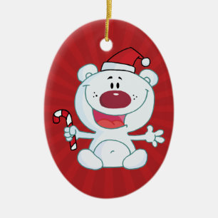 Santa Polar Bear Ceramic Ornament