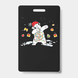 Santa Polar Bear Christmas Lights Bear Lover Badge