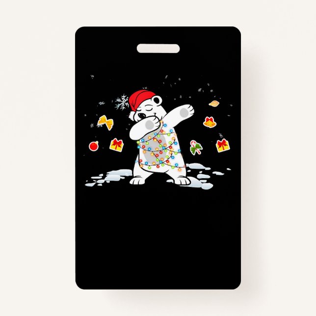 Santa Polar Bear Christmas Lights Bear Lover Badge (Front)