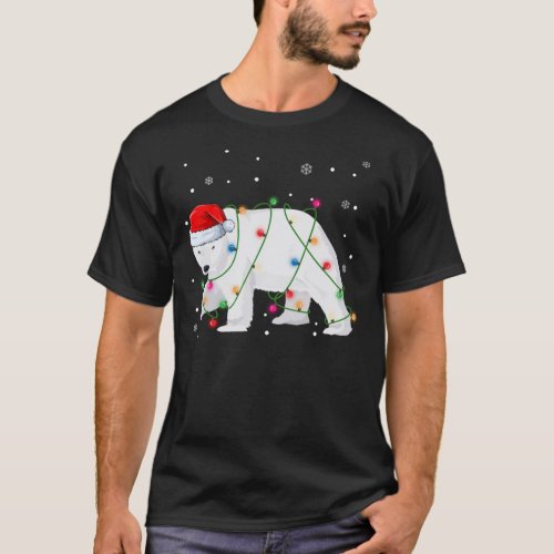 Santa Polar Bear Christmas Tree Lights Bear Lovers T_Shirt