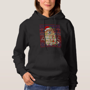 Santa Pomeranian Christmas Tree Lights Ugly Sweate Hoodie